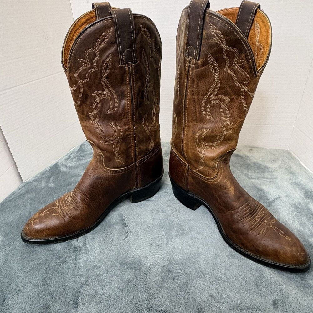 Vintage Frye Western Cowboy Boots Brown Leather USA Made Size 9M Distressed - Picture 10 of 15